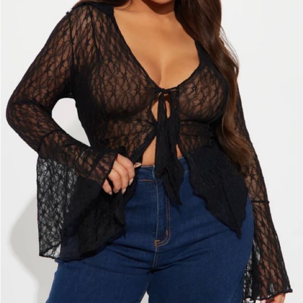 Fashion Nova Black Sheer Lace Blouse